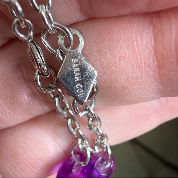 Vintage 1950’s Sarah Coventry Silver Tone Double Necklace Purple Glass Beads - Picture 9 of 15